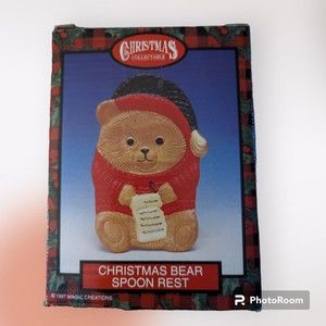 Vintage Christmas Bear Spoon Rest 1997 Collectable Magic Creations List Winter